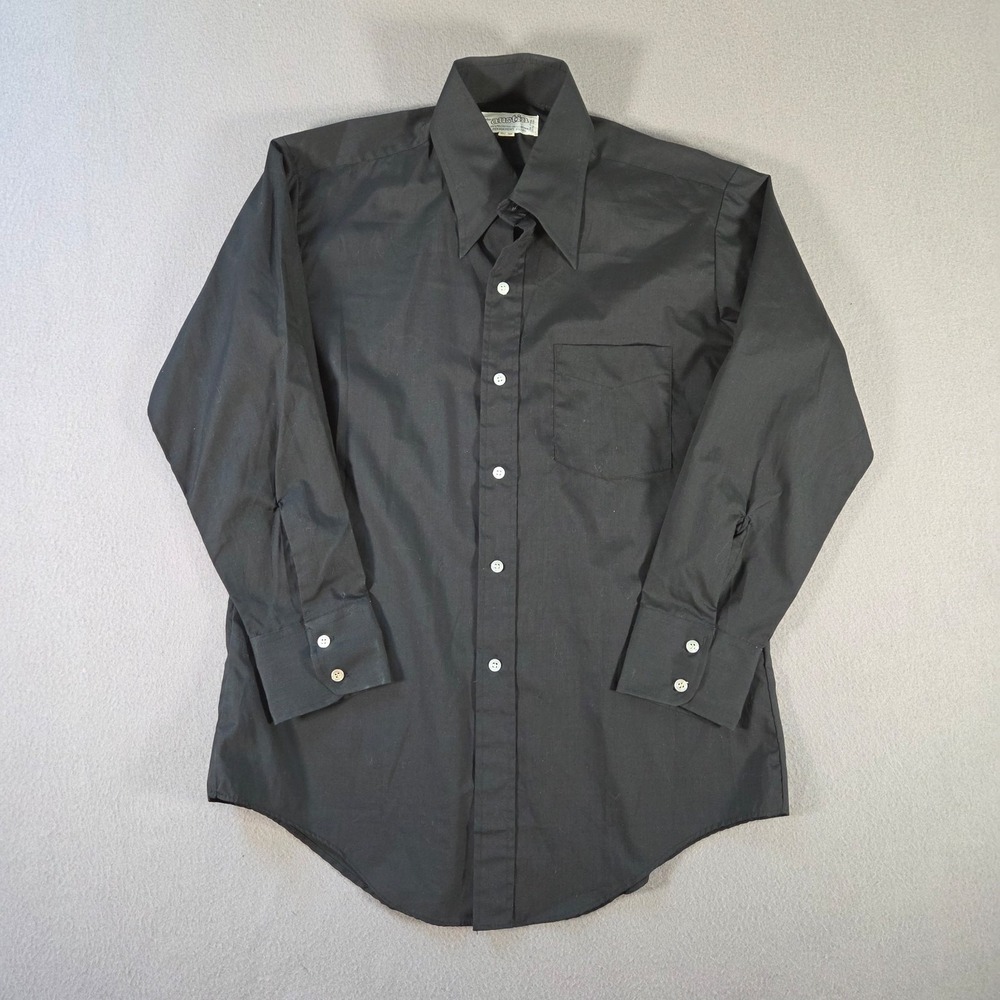 Vintage The Austin Shirt Mens 15.5 Medium Black Dress Shirt Daggar Collar 80s